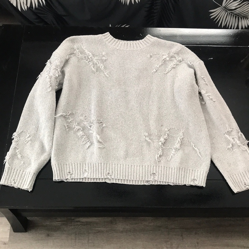 Distressed Light Gray Crewneck Sweater